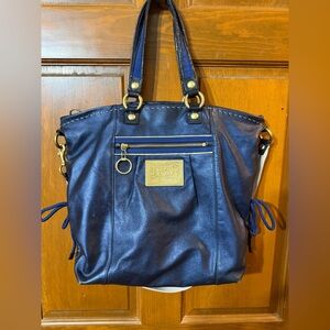 Y2K Coach Poppy Sapphire Blue Leather Spotlight Satchel Two-Way crossbody